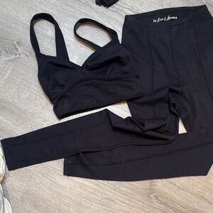 For love and lemons Black Ribbed Sports Bra & Leggings Set
